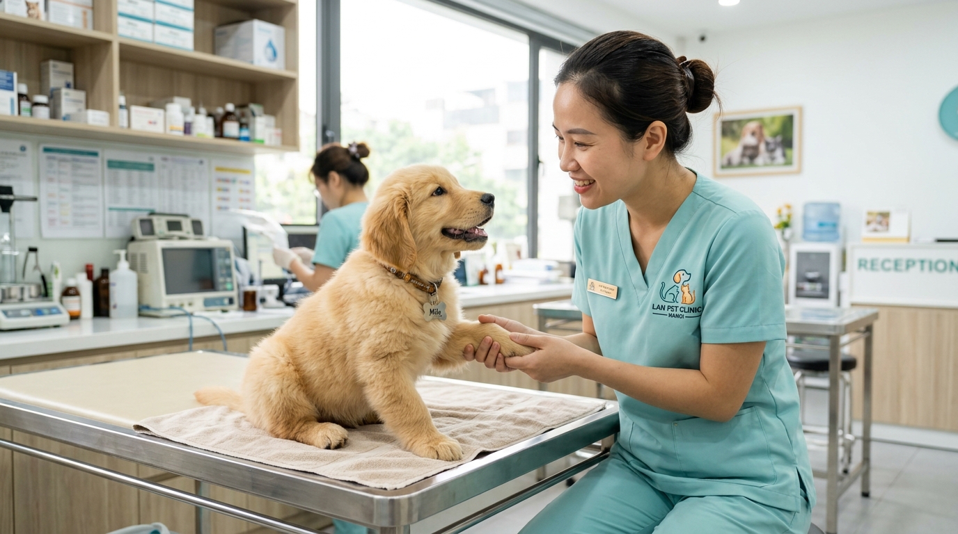Áo Phòng Khám Thú Y (Pet Clinic): Chống Bám Dính Lông Chó Mèo, Chống Trầy Xước & Dễ Giặt Sạch