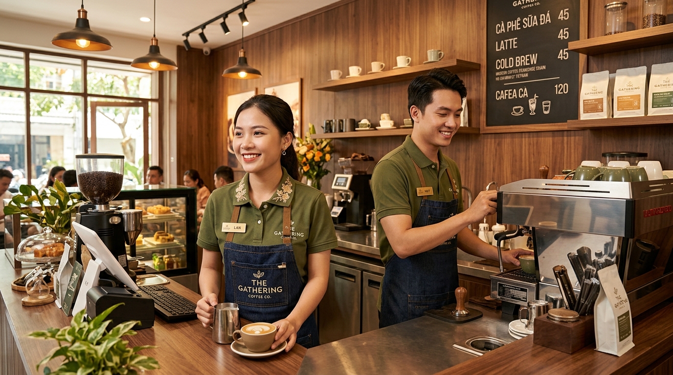 Áo Polo Chuỗi Cafe & Trà Sữa: Giải Pháp Nhận Diện Đồng Nhất Cho Hệ Thống Nhượng Quyền