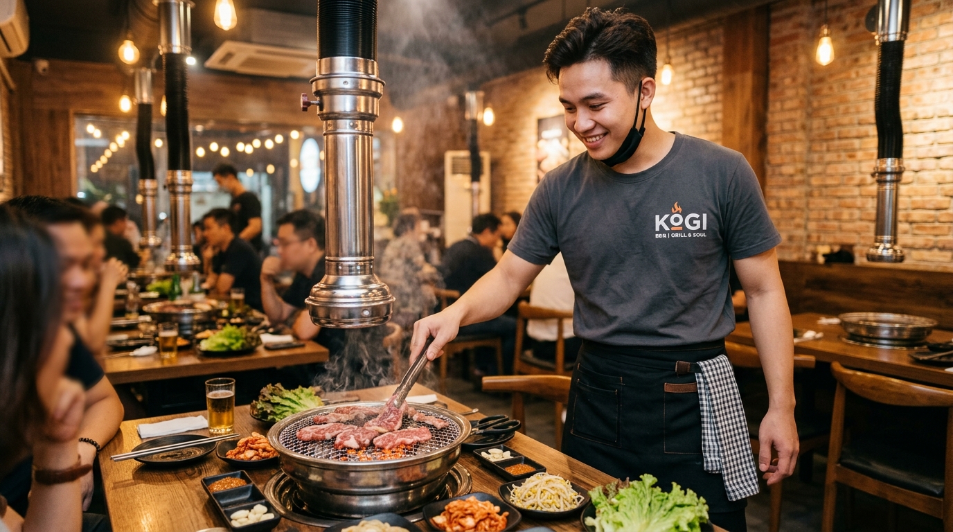 Áo Thun Quán Nướng BBQ: Kháng Mùi Khói, Chống Bám Dầu Mỡ & Bền Bỉ Nhiệt Cao