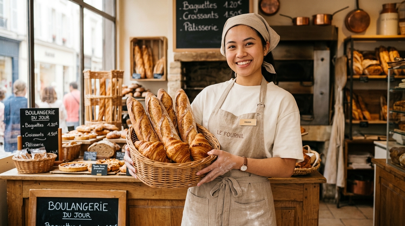 Đồng Phục Tiệm Bánh Ngọt (Bakery): Ngọt Ngào, Sạch Sẽ & Đậm Chất Nghệ Nhân Bánh Pháp