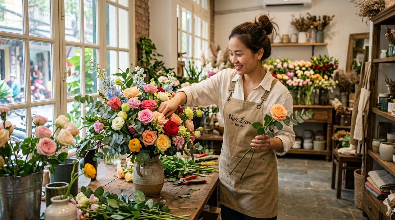 Tạp Dề Chuỗi Hoa Tươi: Chống Nước Tuyệt Hảo, Tiện Ích Đa Ngăn & Nét Đẹp Nghệ Nhân Cắm Hoa