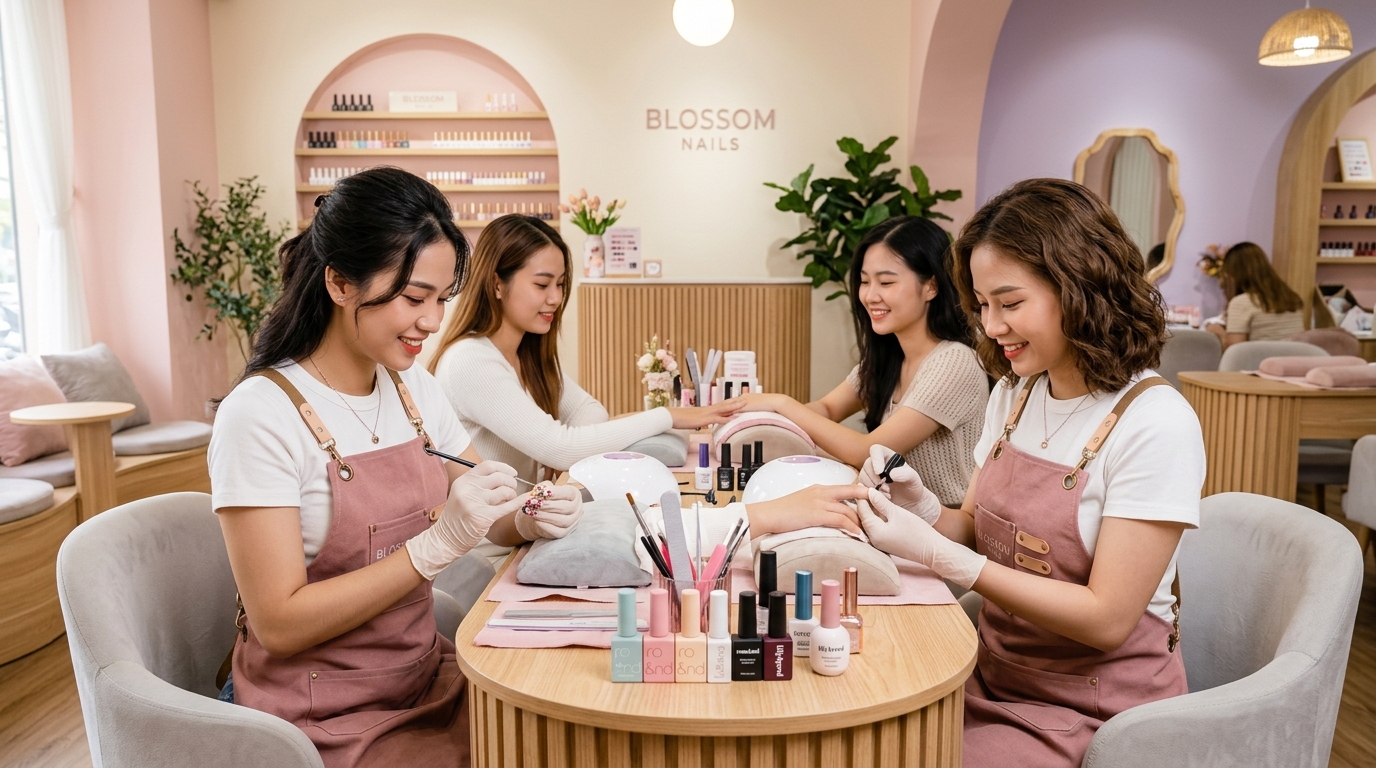 Tạp Dề Tiệm Nail & Nối Mi: Chống Hóa Chất Sơn Móng, Chống Nước & Thời Thượng Chuẩn Hàn Quốc