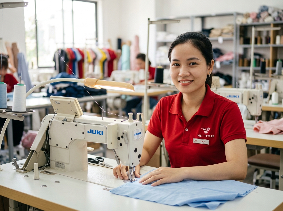 Quy trình cắt may áo mẫu được thực hiện cẩn trọng, tỉ mỉ trên từng milimet vải.