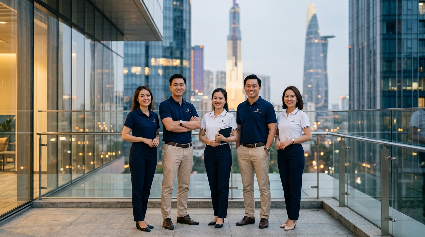 Đội ngũ nhân viên đồng bộ hình ảnh chuyên nghiệp trong mọi buổi họp online